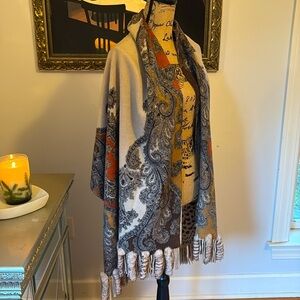 LA FIORENTINA Rex Rabbit Fur Wool Reversible scarf wrap shawl wrap Brown tan